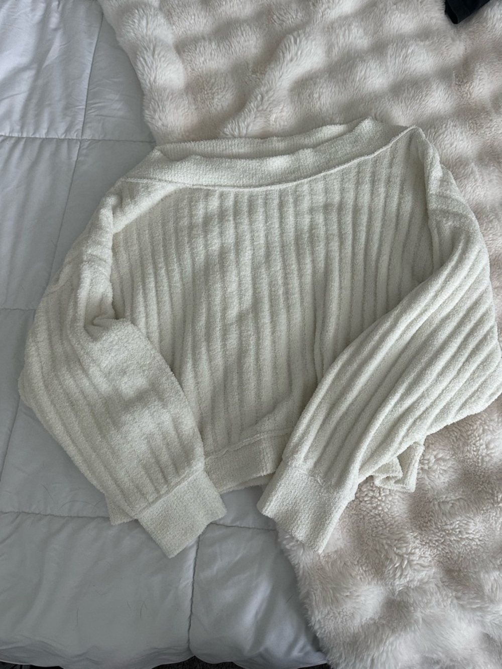 Free People Ribbed Off-Shoulder Sweater - Cream